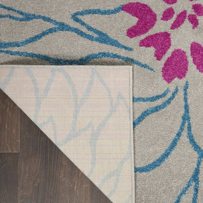 4' X 6' Gray And Pink Floral Area Rug