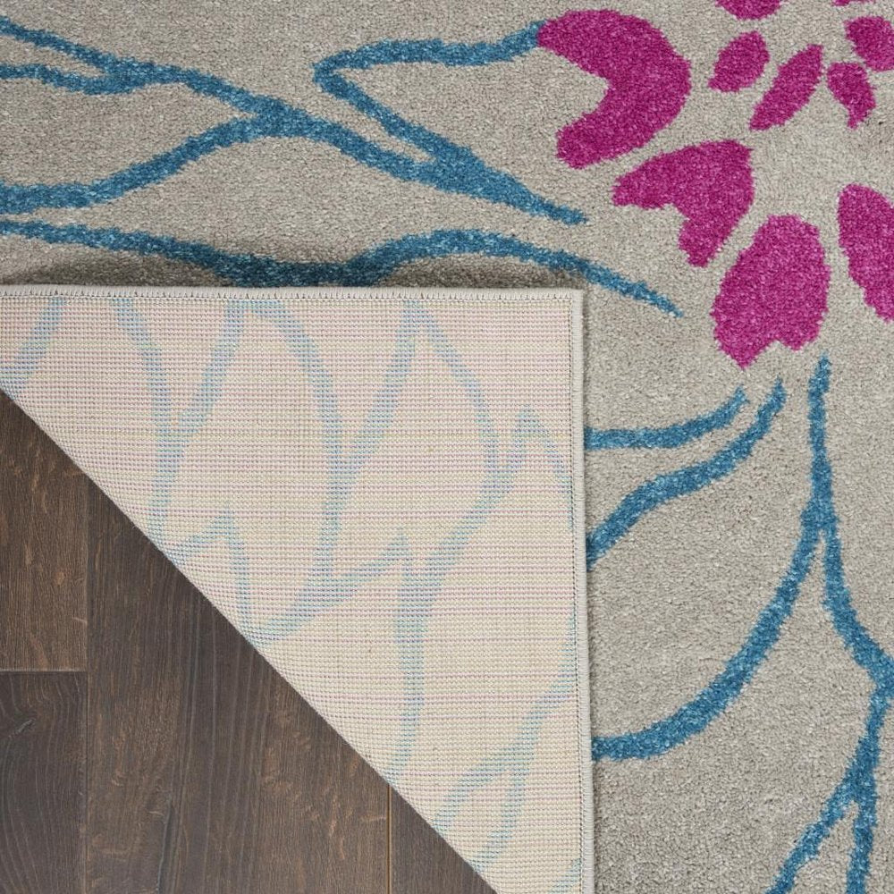 6' Gray And Pink Floral Runner Rug