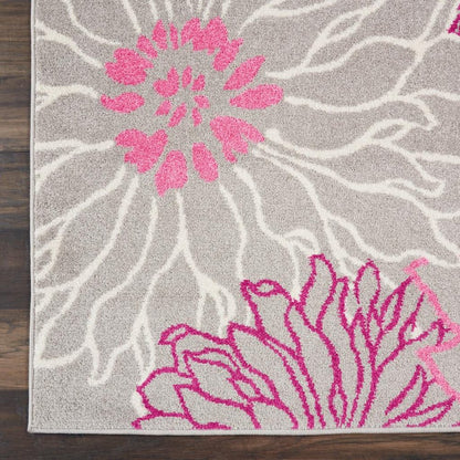 6' Gray And Pink Floral Runner Rug