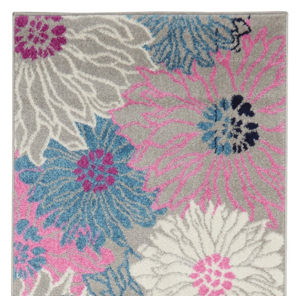 6' Gray And Pink Floral Runner Rug