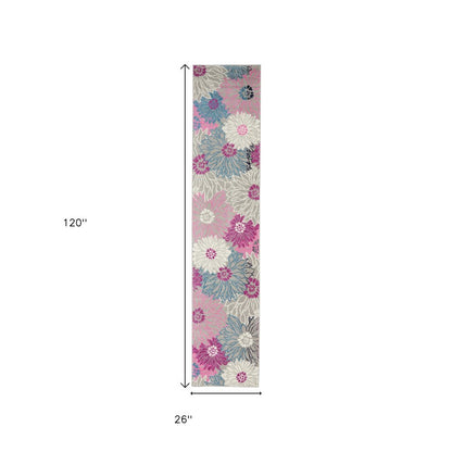 5' Gray And Pink Floral Round Rug