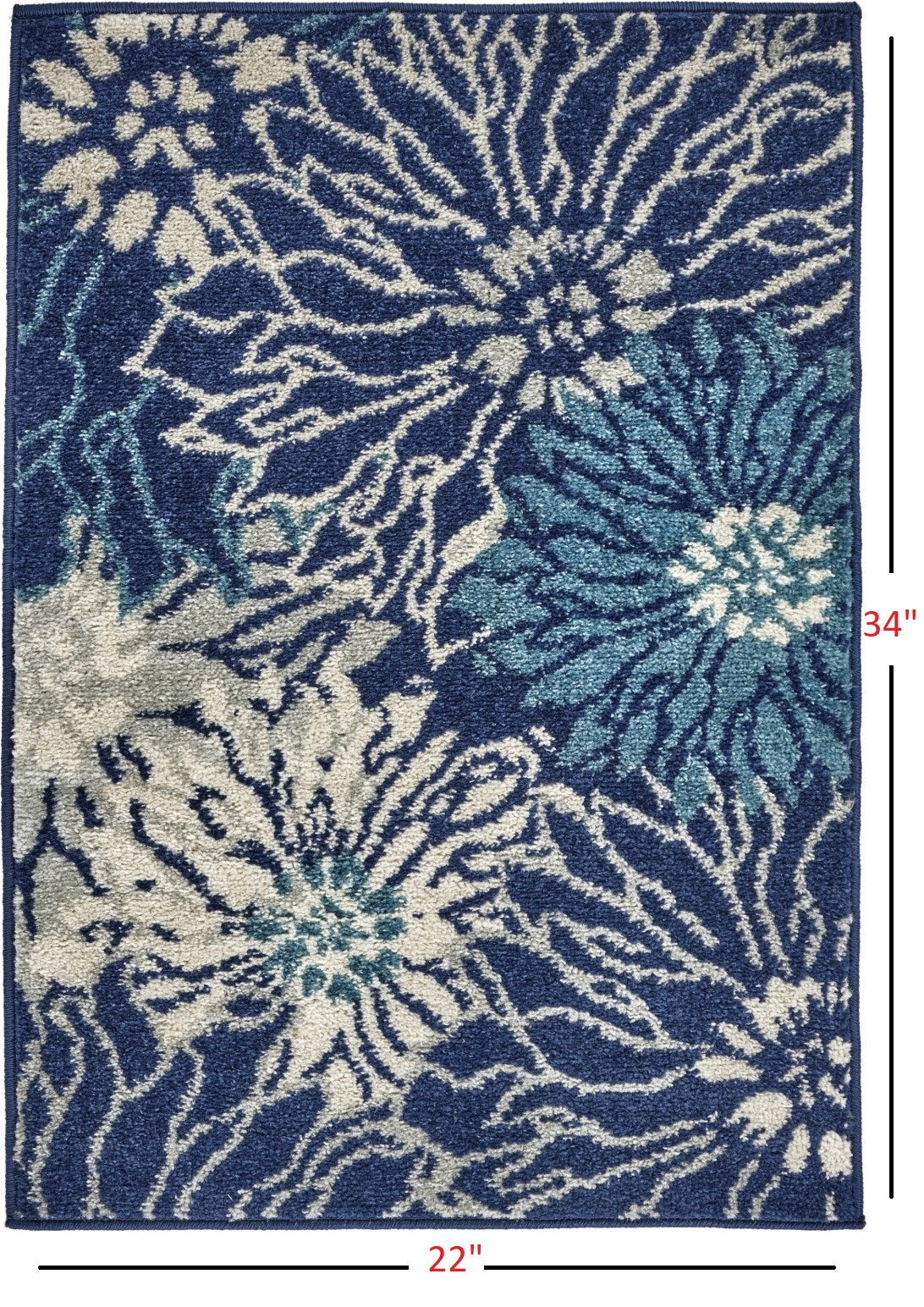 8' Blue And Ivory Floral Power Loom Runner Rug