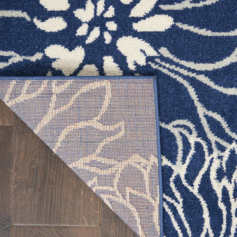 8' Blue And Ivory Floral Round Rug