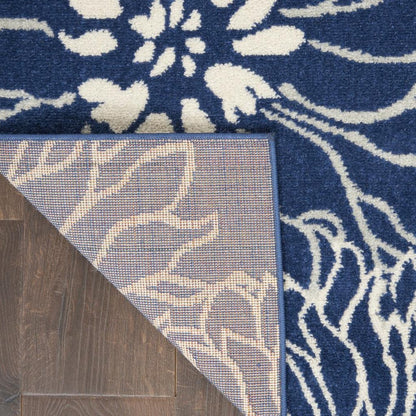 8' Blue And Ivory Floral Round Rug