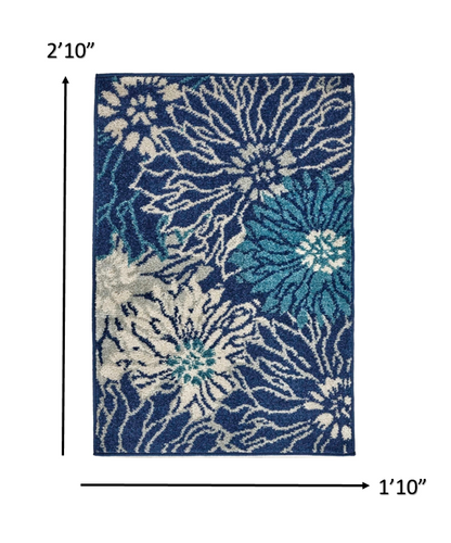 8' Blue And Ivory Floral Power Loom Runner Rug