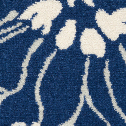 5' X 7' Blue And Ivory Floral Area Rug