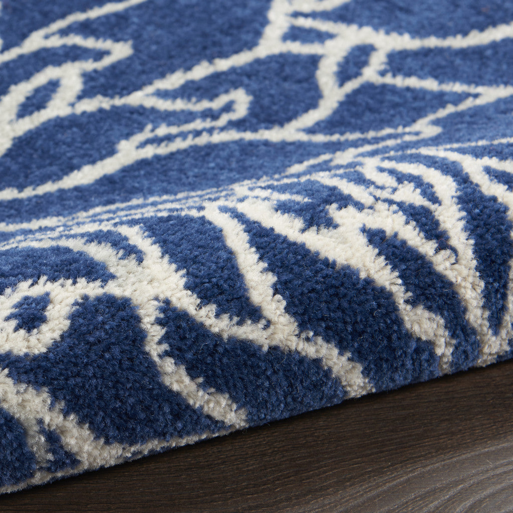 8' Blue And Ivory Floral Power Loom Runner Rug