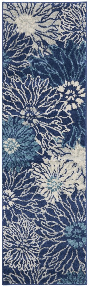 8' X 10' Blue And Ivory Floral Area Rug