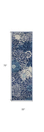 6' Blue And Ivory Floral Runner Rug
