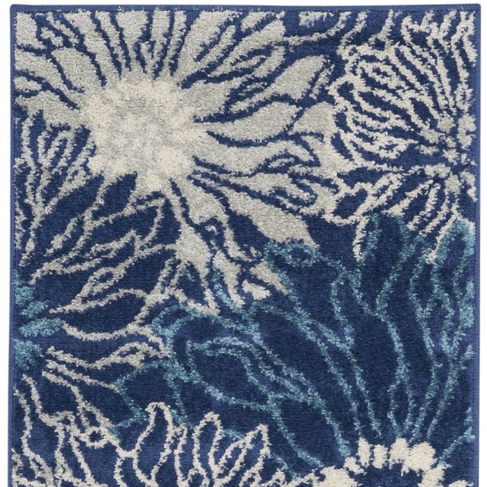 8' X 10' Blue And Ivory Floral Area Rug