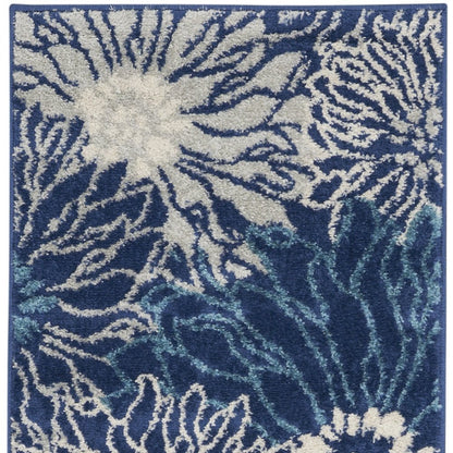 8' X 10' Blue And Ivory Floral Area Rug