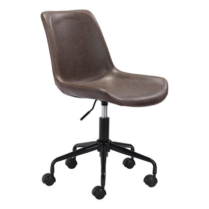 Brown and Black Adjustable Swivel Faux Leather Rolling Office Chair