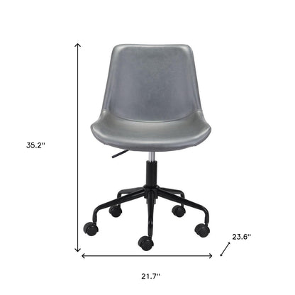 Gray and Black Adjustable Swivel Faux Leather Rolling Office Chair