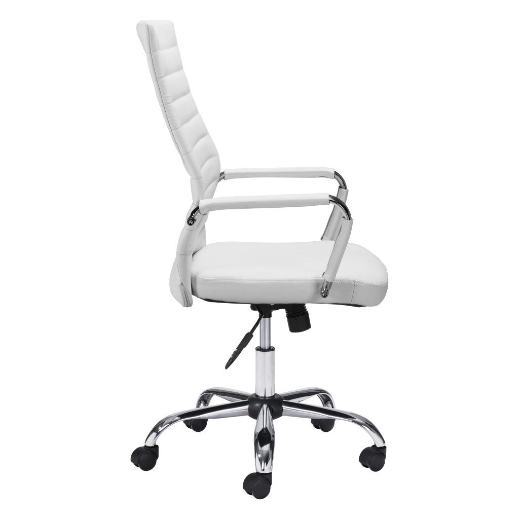 White and Silver Adjustable Swivel Faux Leather Rolling Conference Office Chair