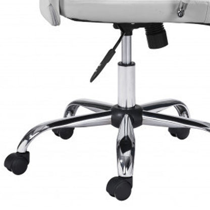 White and Silver Adjustable Swivel Faux Leather Rolling Conference Office Chair