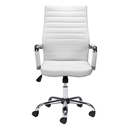 White and Silver Adjustable Swivel Faux Leather Rolling Conference Office Chair