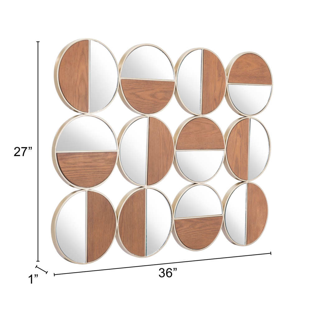 Set of Twelve Gold and Walnut Round Steel Framed Accent Mirror