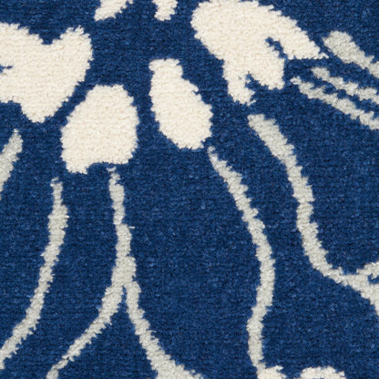 4' X 6' Blue And Ivory Floral Area Rug
