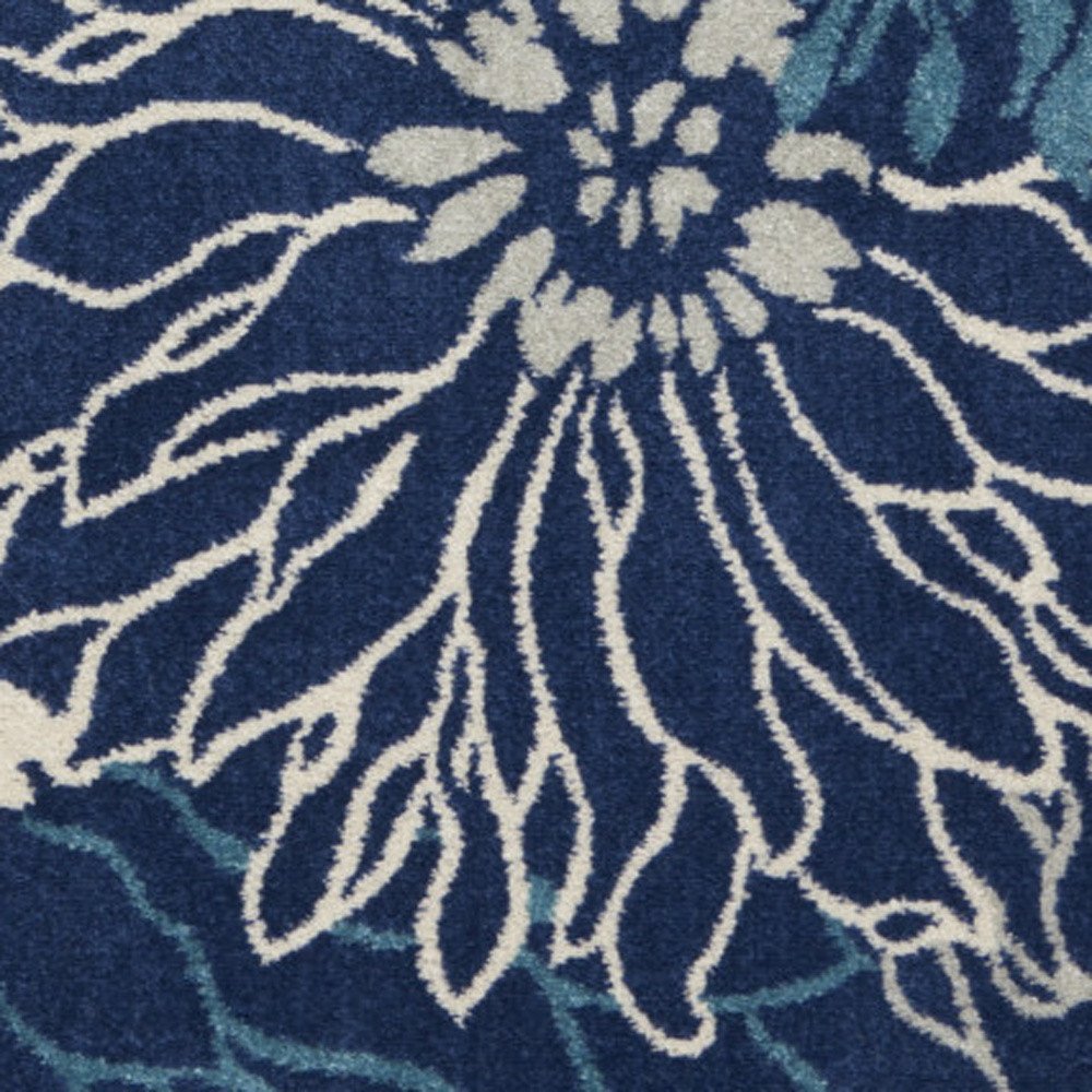 4' X 6' Blue And Ivory Floral Area Rug