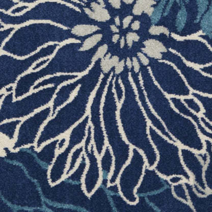 4' X 6' Blue And Ivory Floral Area Rug