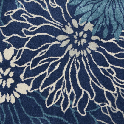 4' X 6' Blue And Ivory Floral Area Rug