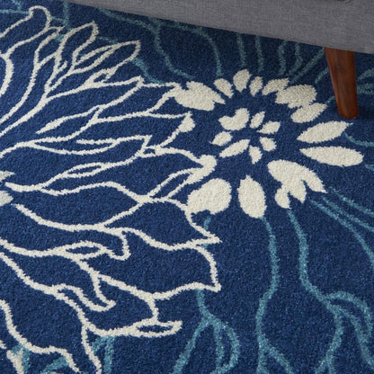 4' X 6' Blue And Ivory Floral Area Rug