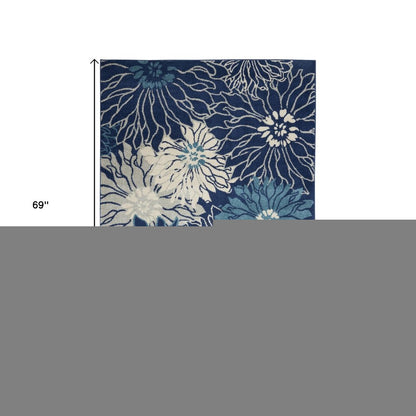 4' X 6' Blue And Ivory Floral Area Rug