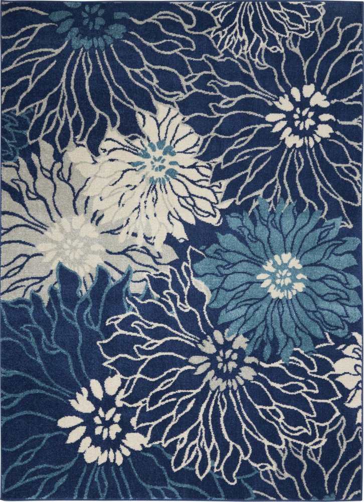 4' X 6' Blue And Ivory Floral Area Rug