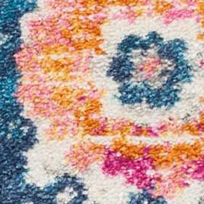 8' Ivory And Blue Floral Runner Rug