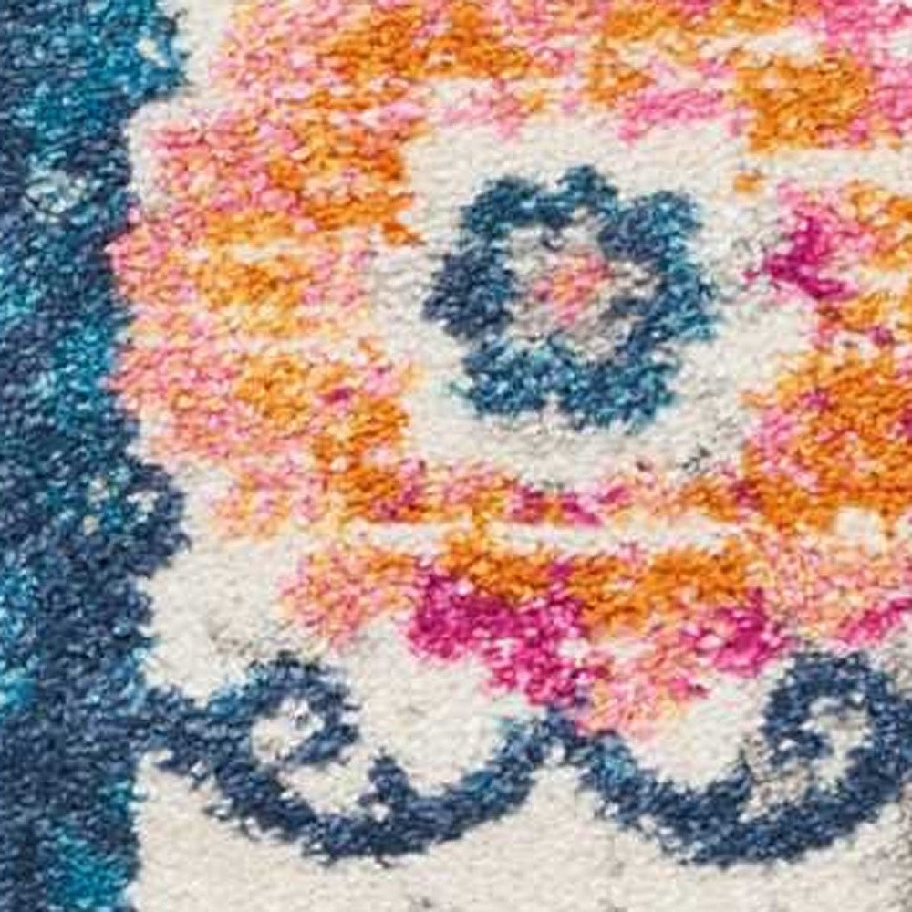 5' X 7' Ivory And Blue Floral Area Rug