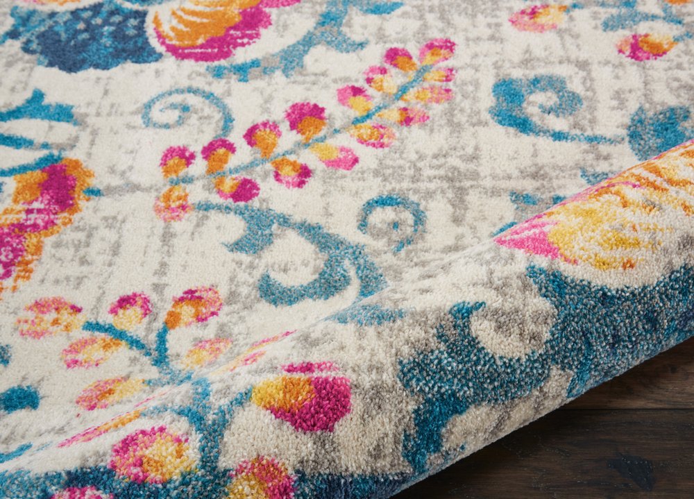 5' X 7' Ivory And Blue Floral Area Rug