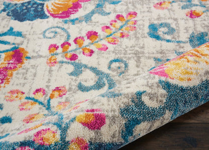 5' X 7' Ivory And Blue Floral Area Rug