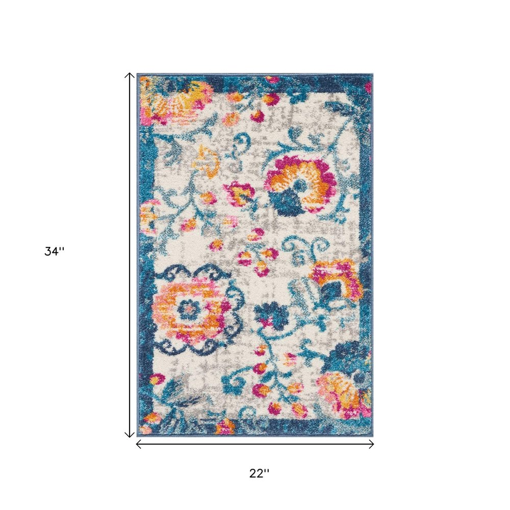 5' X 7' Ivory And Blue Floral Area Rug