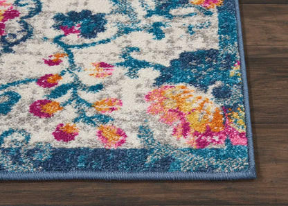 5' X 7' Ivory And Blue Floral Area Rug