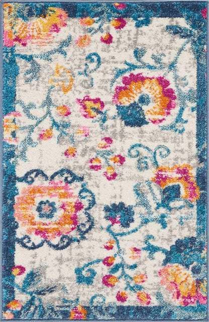 4' X 6' Ivory And Blue Floral Area Rug