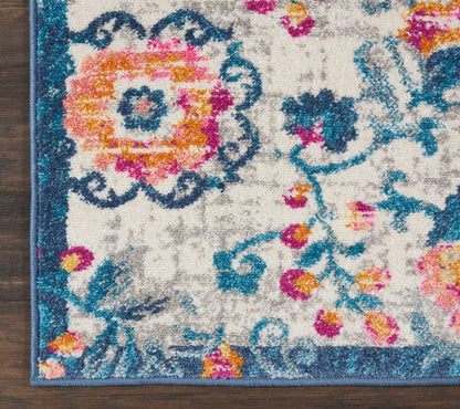 5' X 7' Ivory And Blue Floral Area Rug