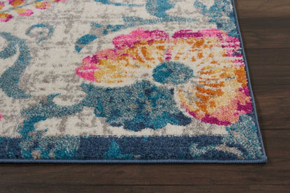 5' X 7' Ivory And Blue Floral Area Rug