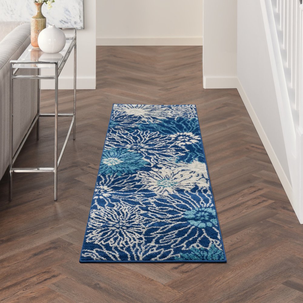 5' X 7' Ivory And Blue Floral Area Rug
