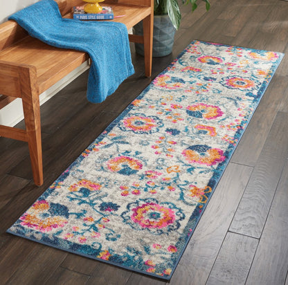 5' X 7' Ivory And Blue Floral Area Rug