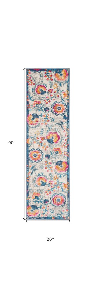 5' X 7' Ivory And Blue Floral Area Rug