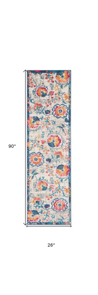 4' X 6' Ivory And Blue Floral Area Rug