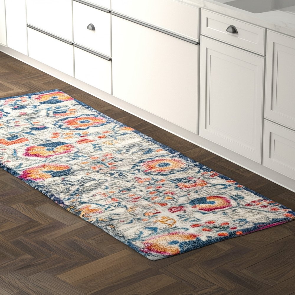 5' X 7' Ivory And Blue Floral Area Rug