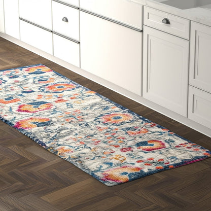 5' X 7' Ivory And Blue Floral Area Rug