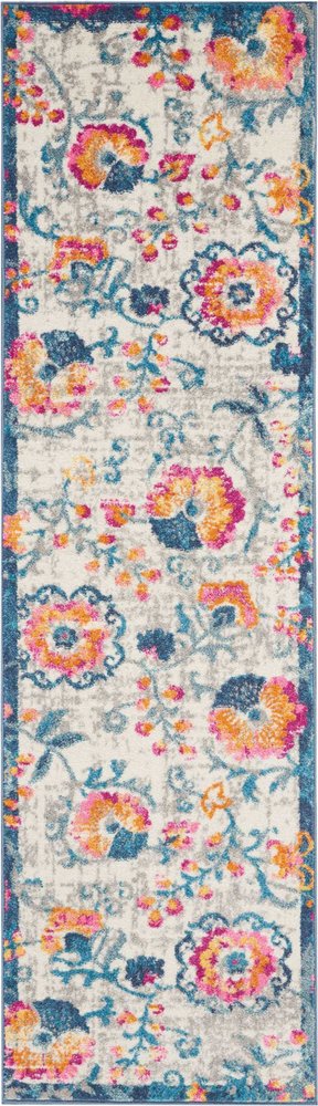 5' X 7' Ivory And Blue Floral Area Rug