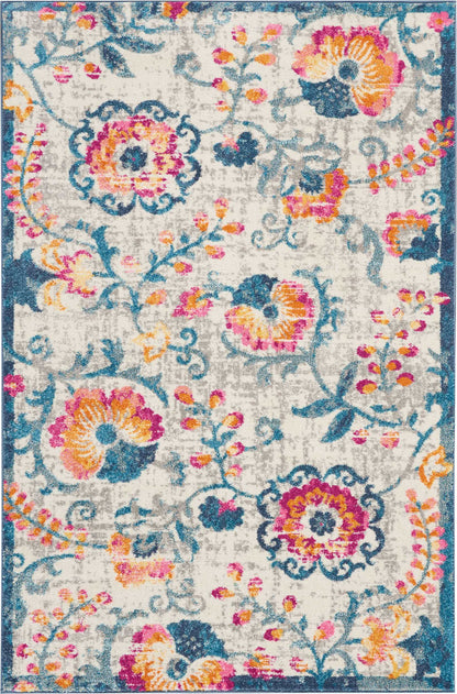 2' X 3' Ivory Floral Power Loom Area Rug