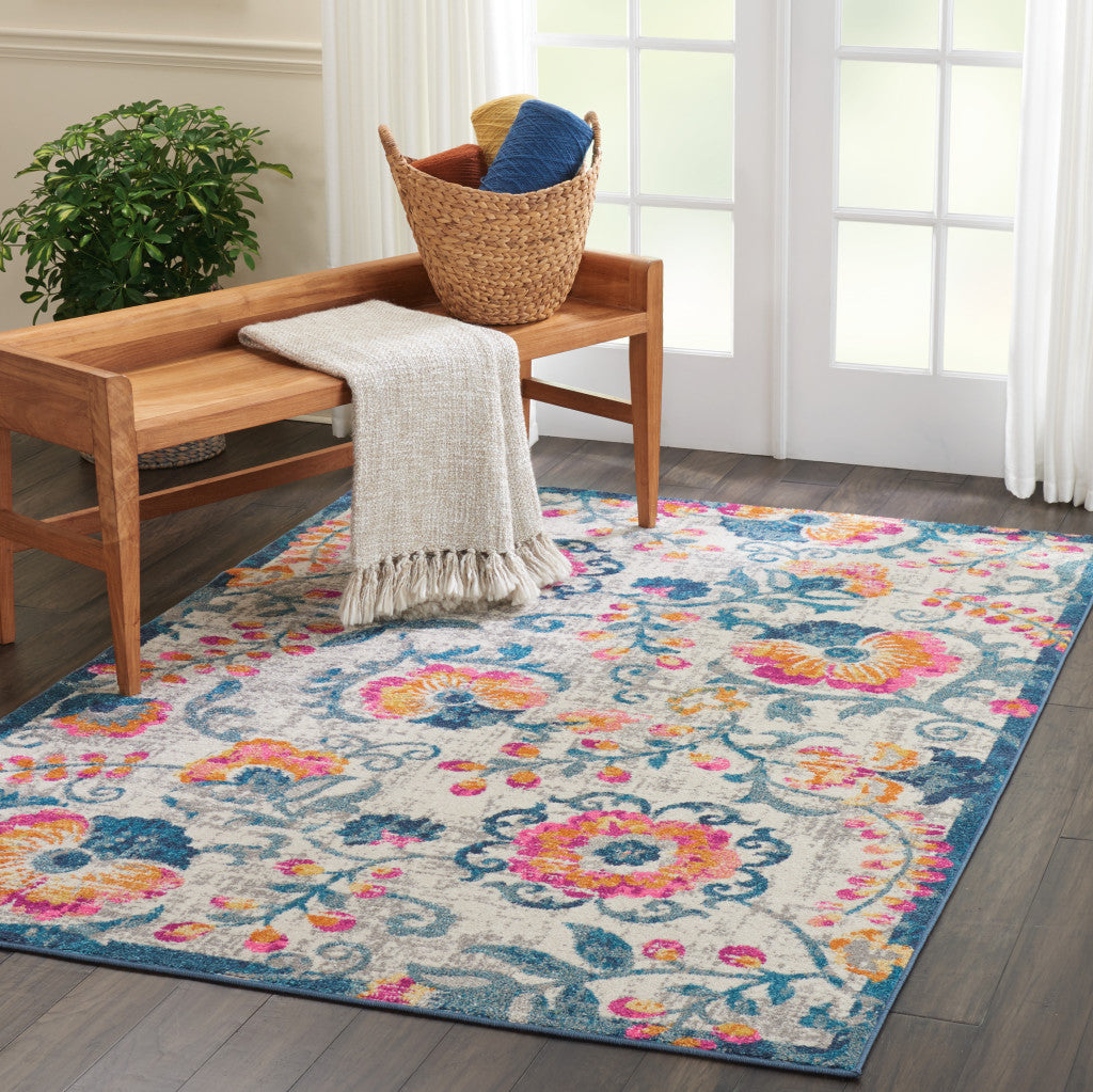 2' X 3' Ivory Floral Power Loom Area Rug