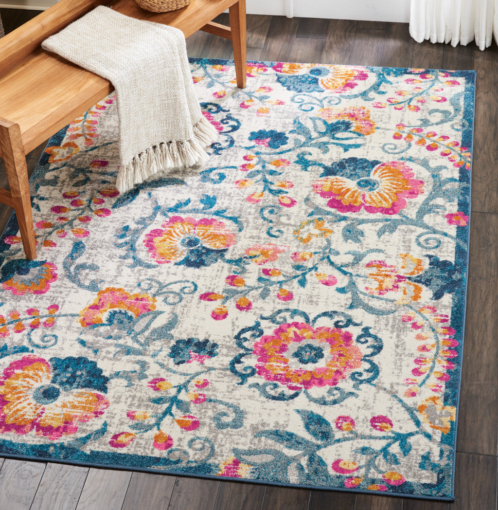 2' X 3' Ivory Floral Power Loom Area Rug