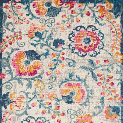 5' X 7' Ivory And Blue Floral Area Rug