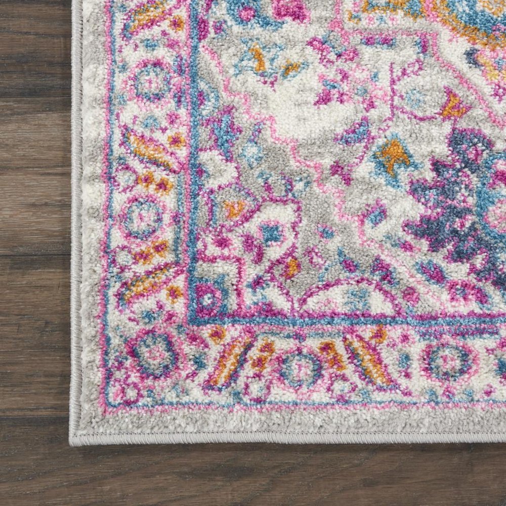 6' Light Gray And Pink Medallion Runner Rug