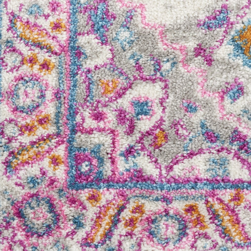 8' Light Gray And Pink Medallion Runner Rug